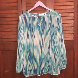 Chico’s blue and white long sleeve blouse